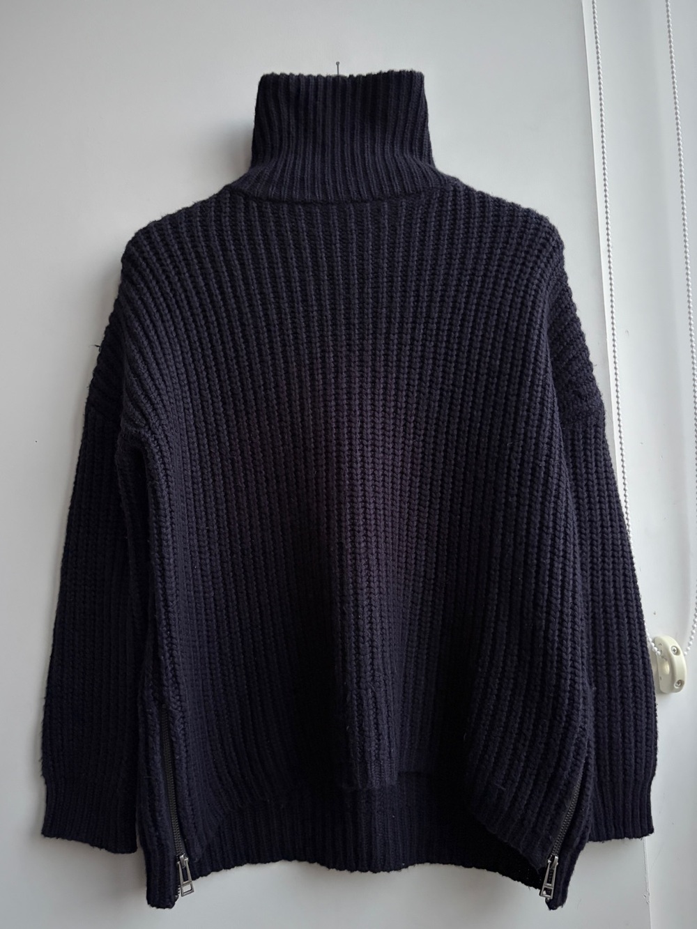 Zadig & Voltaire Merino Wool Blend Turtleneck Sweater with Zipper Sides Drk Navy